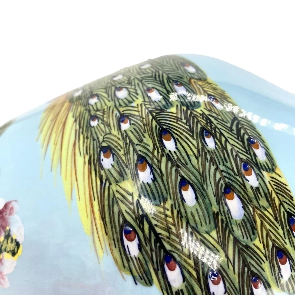 Vintage Taiwan Rocporcelain Peacock Hand Painted Large Floor Vase